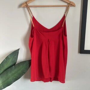 EXPRESS RED V-Neck Cami with Gold Chain Straps Size S/P NEW WITH TAG!